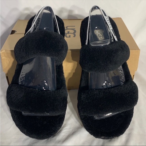 UGG AUSTRALIA Fluff Yeah Oh Yeah Slides Black White New With Box Womans - Picture 2 of 6
